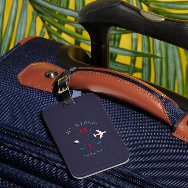 Snyggt Golfer Travel Logotyp Monogram Indigo-Blue Bagagebricka (Framsida Insitu 1)