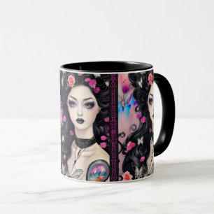 Snyggt Goth Tattoo Girl Black and Rosa Mugg