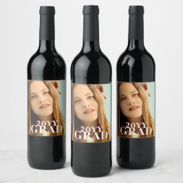 Snyggt Grad-fotodatum Studenten Enkelt skript Vinflaska Etikett