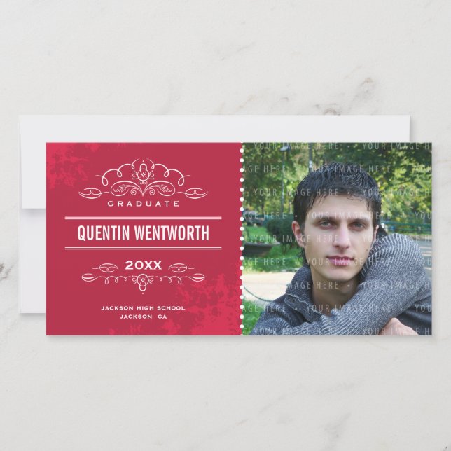 SNYGGT GRAD PHOTOCARD modern student-kortröd Meddelande (Framsida)