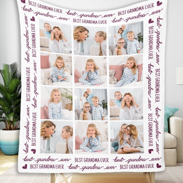 Snyggt GRANDMA Personlig 12 Fotokollage Fleecefilt (Skapare uppladdad)