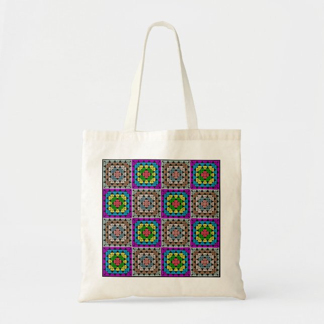Snyggt Granny Square Mönster Cotton Tote Bag Tygkasse (Framsidan)