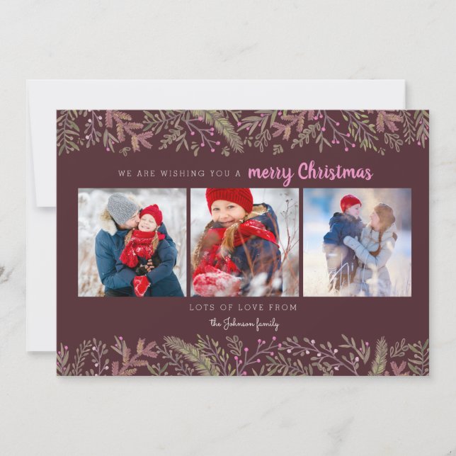 Snyggt Gräs Vines grönt mörk röd träd jul Julkort (Framsida)