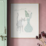 Snyggt Grått Cat Teal Blommigt Illustration Anpass Poster<br><div class="desc">Den här snyggtens väggkonst visar en söt av en grått-katt som står bredvid en teal grönt vas fylld med blommigtar och botaniska ämnen. Anpassa det med ditt namn i handskrivet skript. Underbar gåva till kattälskare.</div>