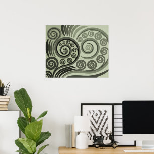 Snyggt Grått-Grönt Abstrakt FernCurls Poster