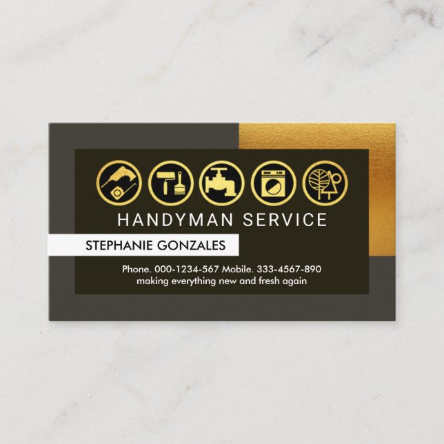 Snyggt Grått Guld Ram Handyman Visitkort (Framsida)