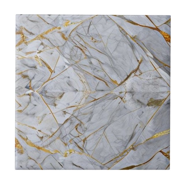 Snyggt Grått Marble med Guld Veined Ceramic Tile Kakelplatta (Framsidan)