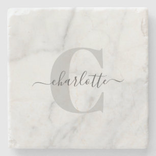 Snyggt Grått Marble Personlig Monogrammad   Stenunderlägg