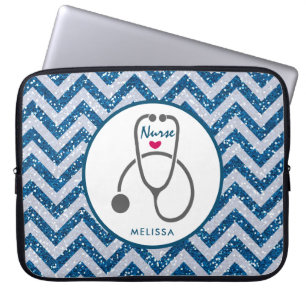 Snyggt Grått Nursing Stethoscope på Blue Chevron Laptop Fodral