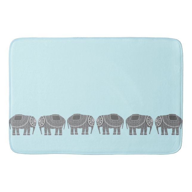 Snyggt Grått Ornate Elephants Design, Modern Blue Badrumsmatta (Framsidan)