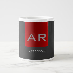 Snyggt Grått Red Trendig Monogram Lägg till Namn Jumbo Mugg