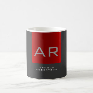 Snyggt Grått Red Trendig Monogram Lägg till Namn Kaffemugg