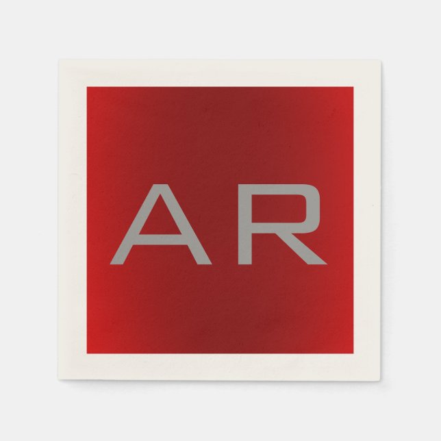Snyggt Grått Red Trendig Monogram Pappersservett (Framsidan)