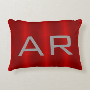 Snyggt Grått Red Trendig Monogram Prydnadskudde