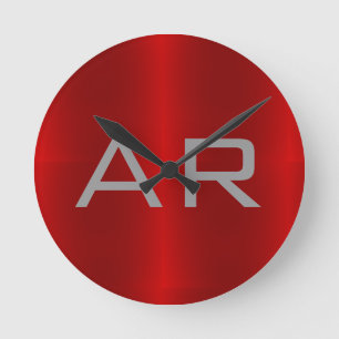 Snyggt Grått Red Trendig Monogram Rund Klocka