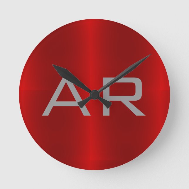 Snyggt Grått Red Trendig Monogram Rund Klocka (Framsida)