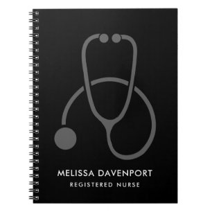 Snyggt Grått Stethoscope Illustration på Black Anteckningsbok