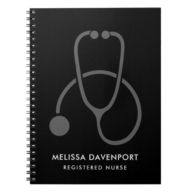 Snyggt Grått Stethoscope Illustration på Black Anteckningsbok (Framsidan)