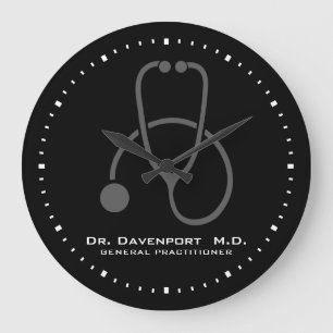 Snyggt Grått Stethoscope Illustration på Black Stor Klocka