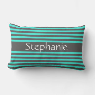 Snyggt Grått Teal Rand White Custom Name Lumbarkudde