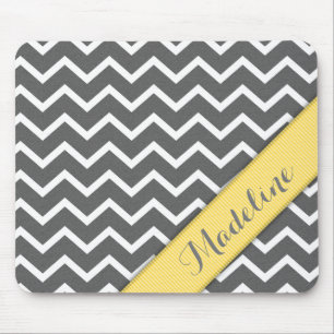 Snyggt Grått White Chevron Gult Ribbon Musmatta
