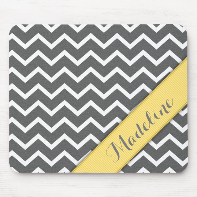 Snyggt Grått White Chevron Gult Ribbon Musmatta (Framsidan)
