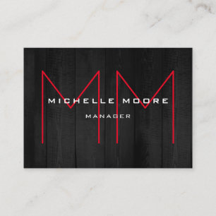 Snyggt Grått Wood Huge Red Monogram Modern Visitkort