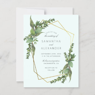Snyggt Greenery Mint & Guld Geometric Bröllop Magnetisk Inbjudningskort