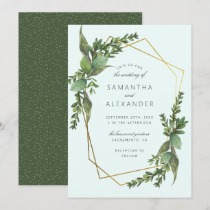 Snyggt Grey Mint och Guld Geometric Bröllop Inbjudningar