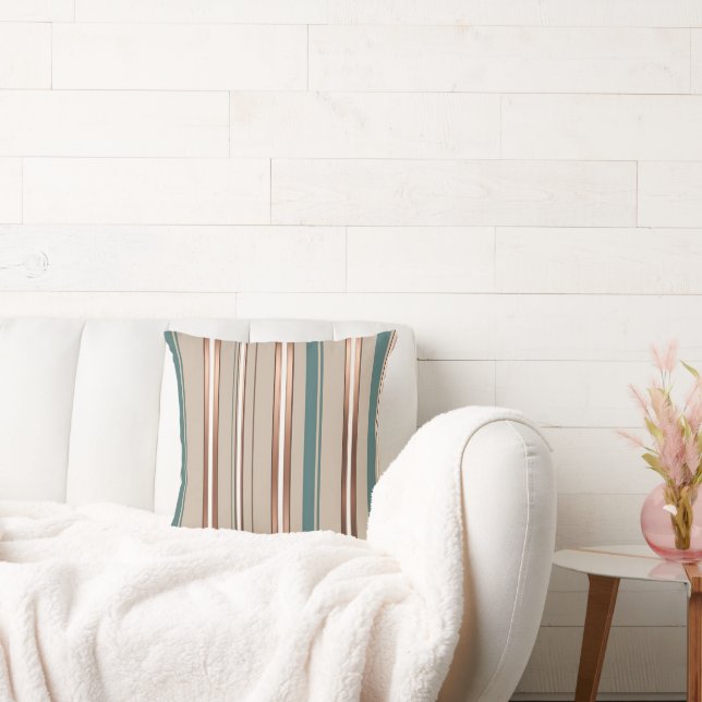 Snyggt Grönt & Beige Rand med metallisk accent Kudde (Soffa)