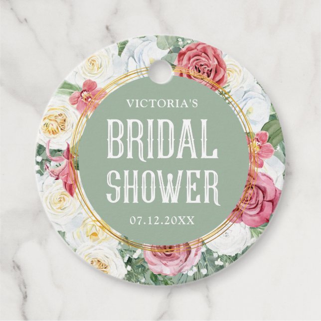 Snyggt Grönt Blommigt Boho Möhippa Gåvor Etiketter (Framsida)