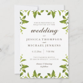 Snyggt Grönt Botaniska Löv Bröllop Inbjudningar