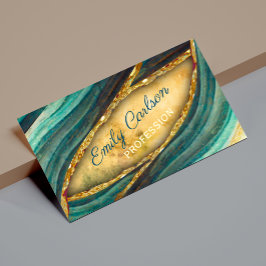 Snyggt grönt emerald marble art faux guld glitter visitkort