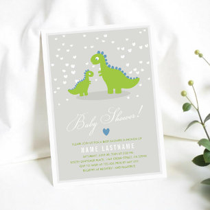 Snyggt Grönt Grått Dinosaur Dino Boy Shower Inbjudningar