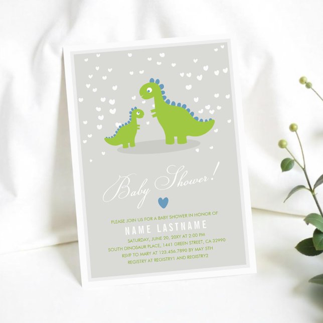 Snyggt Grönt Grått Dinosaur Dino Boy Shower Inbjudningar (Skapare uppladdad)