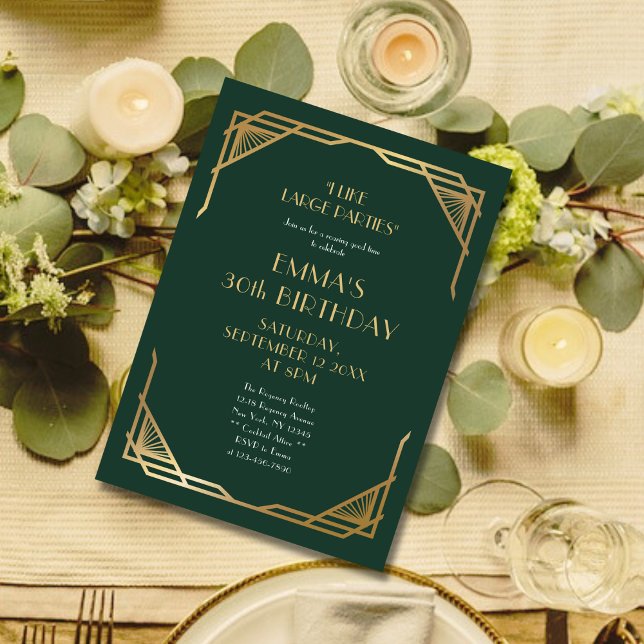 Snyggt Grönt och Guld Gatsby 30års födelsedag Part Inbjudningar (Skapare uppladdad)