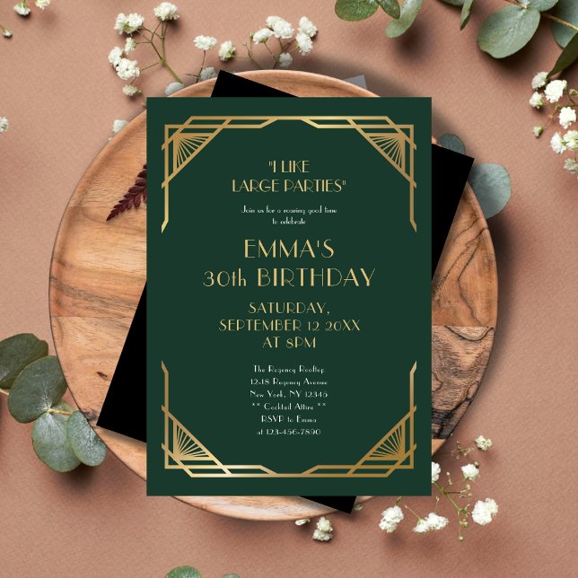 Snyggt Grönt och Guld Gatsby 30års födelsedag Part Inbjudningar (Skapare uppladdad)
