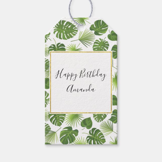Snyggt Grönt Tropical Löv Mönster födelsedag Presentetikett (Framsidan)