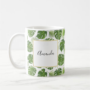 Snyggt Grönt Tropical Löv Mönster Kaffemugg