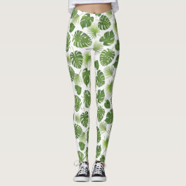 Snyggt Grönt Tropical Löv Mönster Leggings