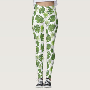 Snyggt Grönt Tropical Löv Mönster Leggings