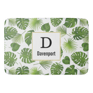 Snyggt Grönt Tropical Löv Mönster Monogram Badrumsmatta