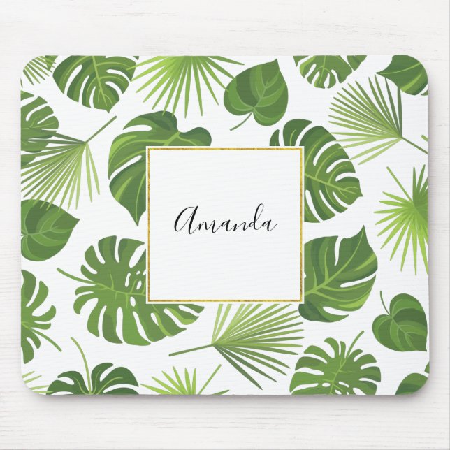Snyggt Grönt Tropical Löv Mönster Musmatta (Framsidan)