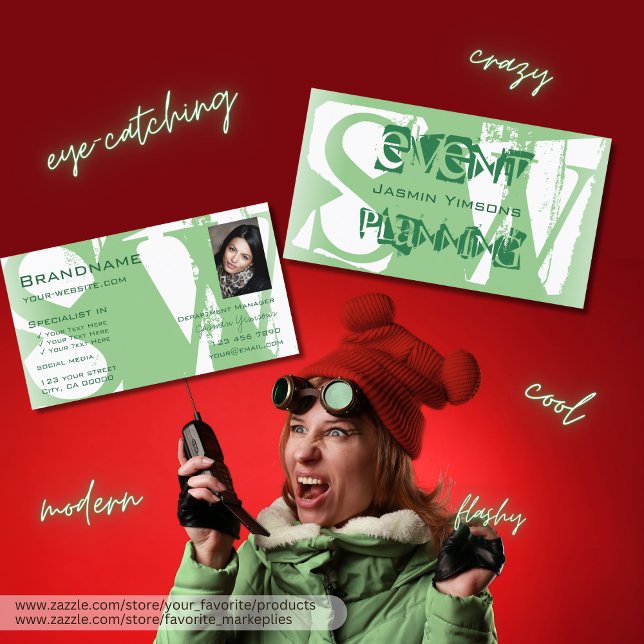 Snyggt Grönt Vit med Photo och Monogram Visitkort (Skapare uppladdad)