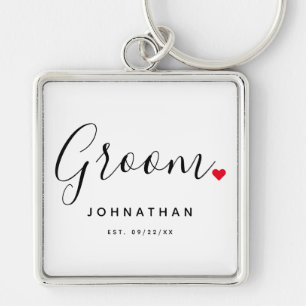 Snyggt Groom Bröllop Fyrkantig Silverfärgad Nyckelring