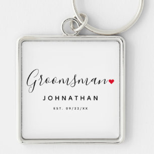 Snyggt Groomsman Bröllop Fyrkantig Silverfärgad Nyckelring