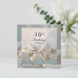 Snyggt Guld 50:e födelsedagen Glam Bow Swirl Motif Inbjudningar