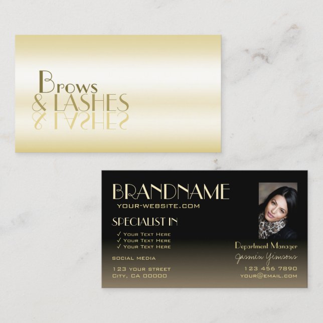 Snyggt Guld Black Chic Spegel Brev med Photo Visitkort (Fram/baksida)