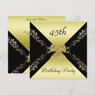 Snyggt Guld & Black Decorative Bow 45:e födelsedag Inbjudningar
