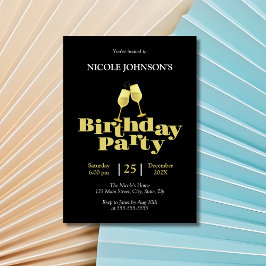 Snyggt Guld Champagne Black Födelsedagsfest Inbjudningar